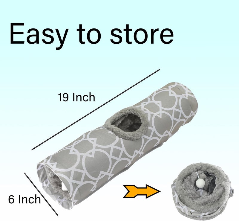 LUCKITTY Plush Inside Stright Shape Small Animals Tube Tunnel with Interactive Ball for Guinea Pig, Hamster, Chinchilla, Hedgehog Hiding and Resting, Geometric Grey - Image 4